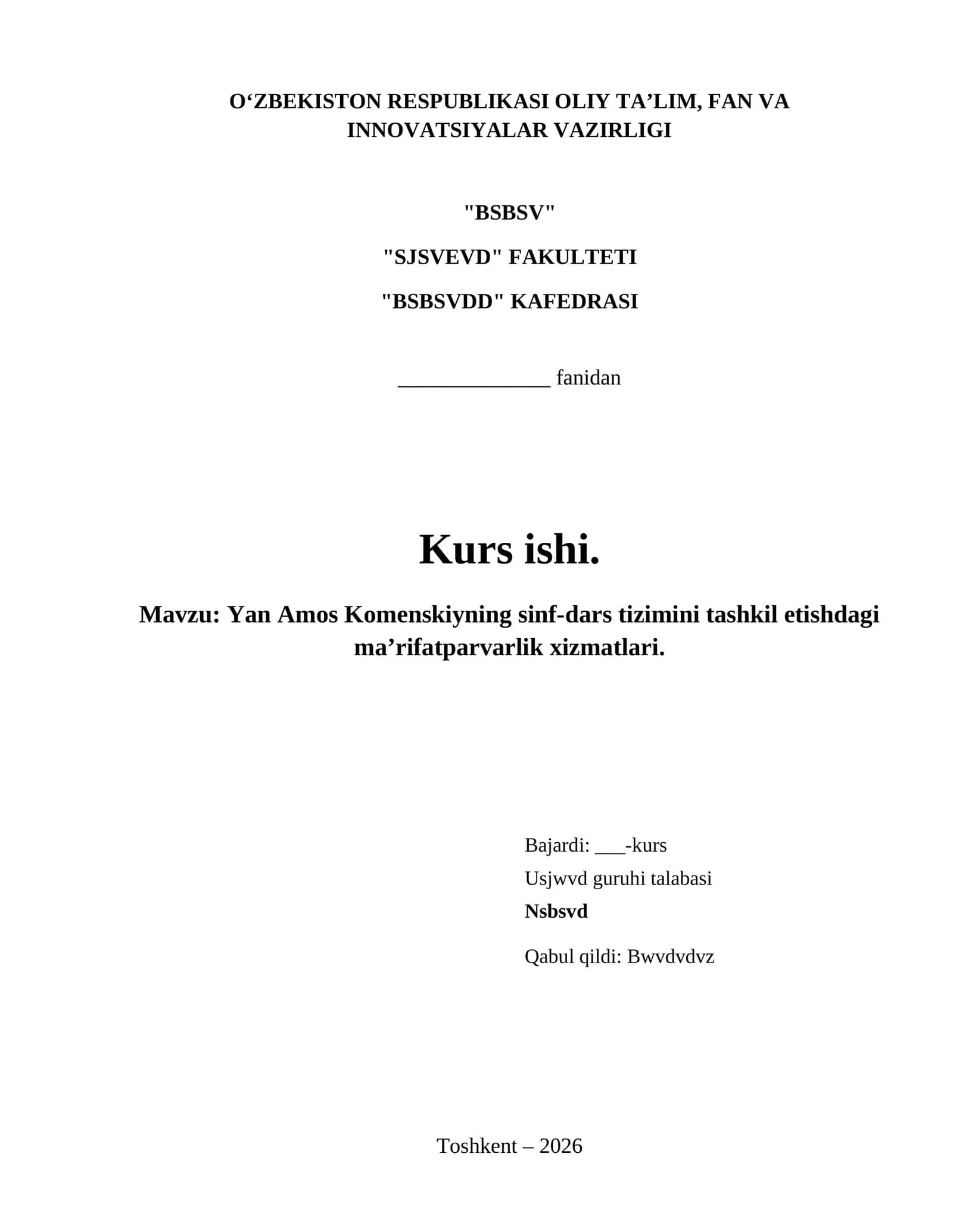 Yan Amos Komenskiyning sinf-dars tizimini tashkil etishdagi ma’rifatparvarlik xizmatlari.