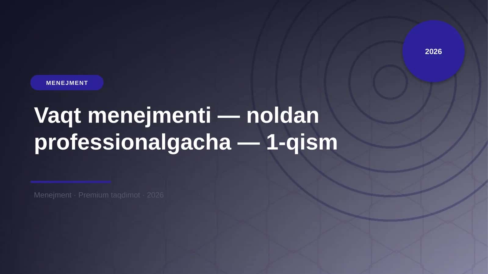 Vaqt menejmenti — noldan professionalgacha — 1-qism