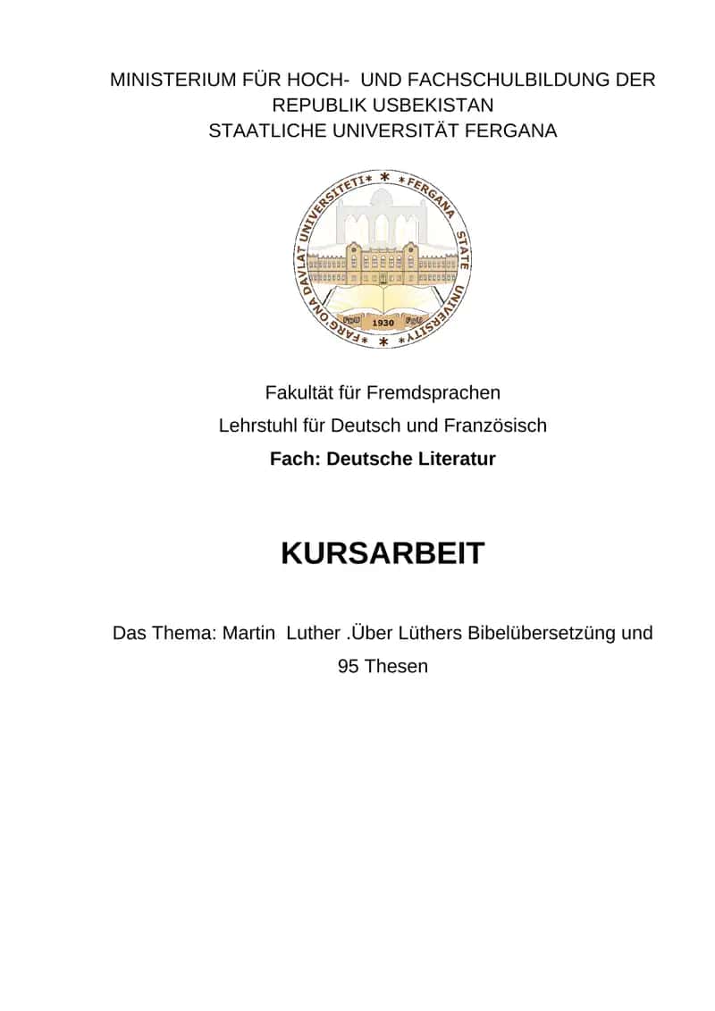 Martin Luther .Über Lüthers Bibelübersetzüng und 95 Thesen
