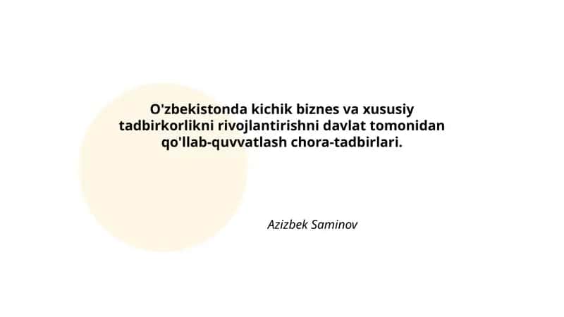 Kichik biznes va xususiy tadbirkorlikni rivojlantirish