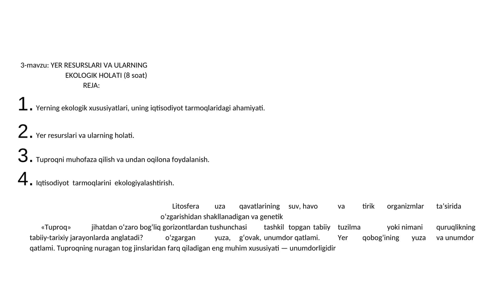 YER RESURSLARI VA ULARNING EKOLOGIK HOLATI