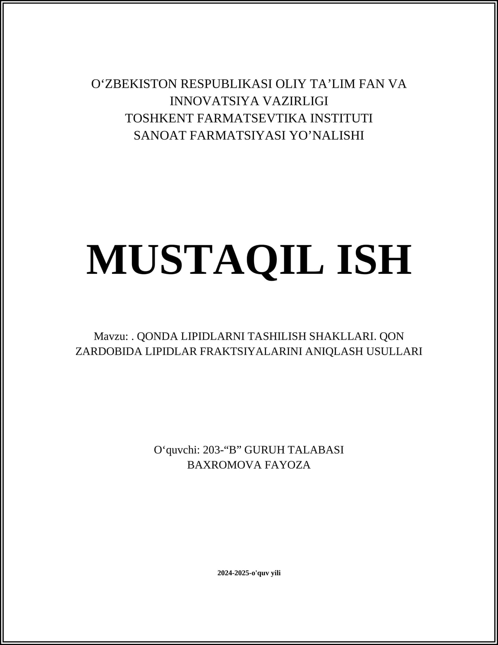 QONDA LIPIDLARNI TASHILISH SHAKLLARI. QON ZARDOBIDA LIPIDLAR FRAKTSIYALARINI ANIQLASH USULLARI