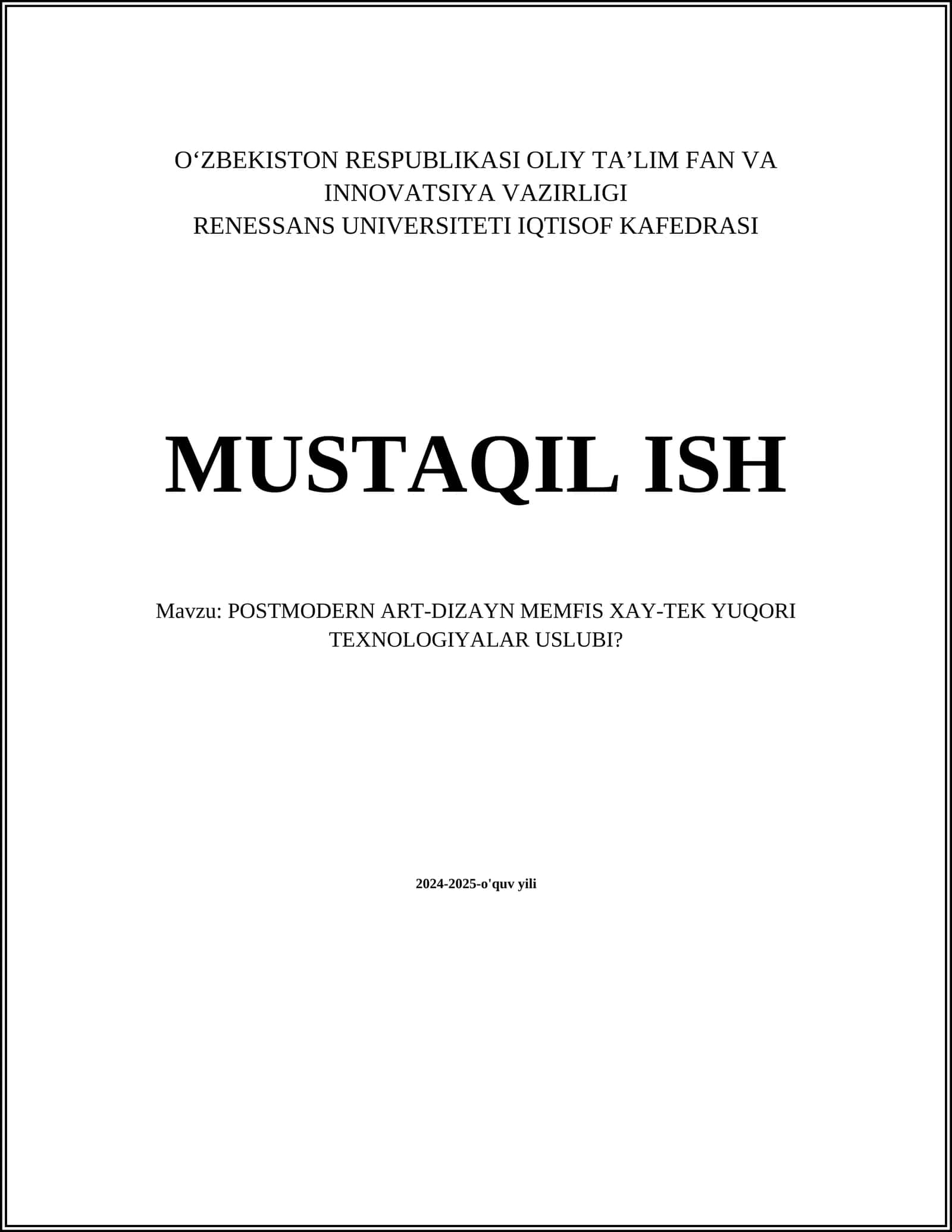 POSTMODERN ART-DIZAYN MEMFIS XAY-TEK YUQORI TEXNOLOGIYALAR USLUBI?