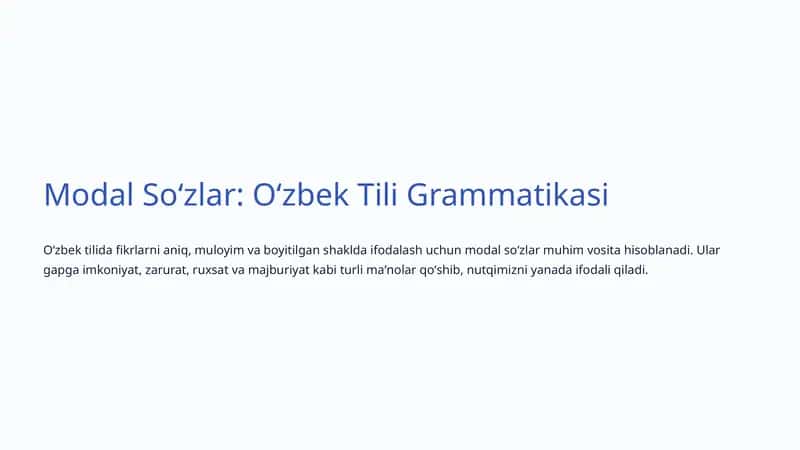 Modal Soʻzlar: Oʻzbek Tili Grammatikasi