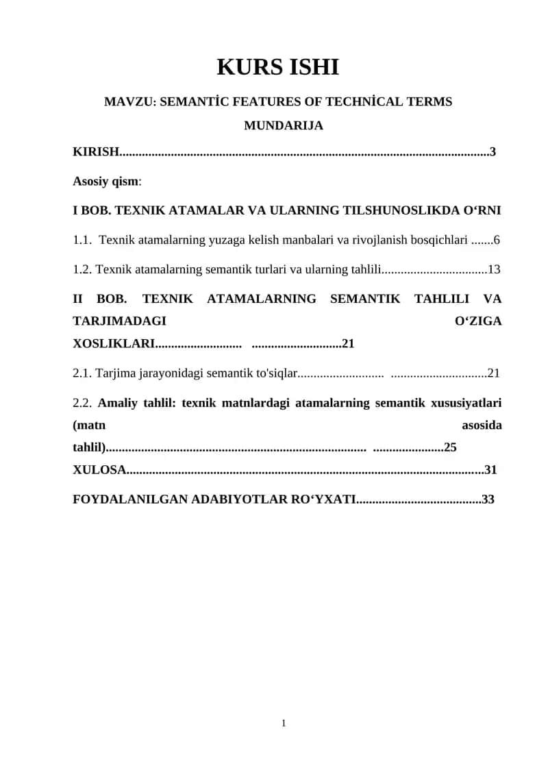 SEMANTİC FEATURES OF TECHNİCAL TERMS