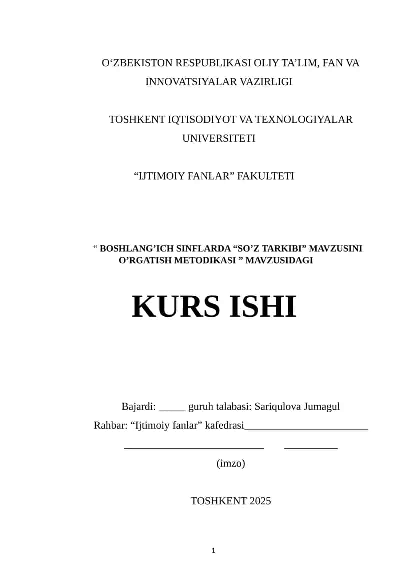 "BOSHLANG’ICH SINFLARDA “SO’Z TARKIBI” MAVZUSINI O’RGATISH METODIKASI"