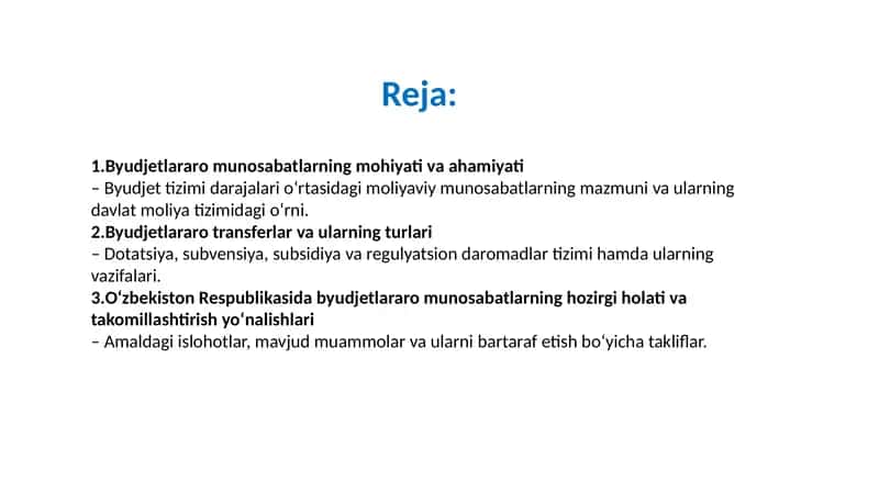 Byudjetlararo munosabatlarning mohiyati va ahamiyati