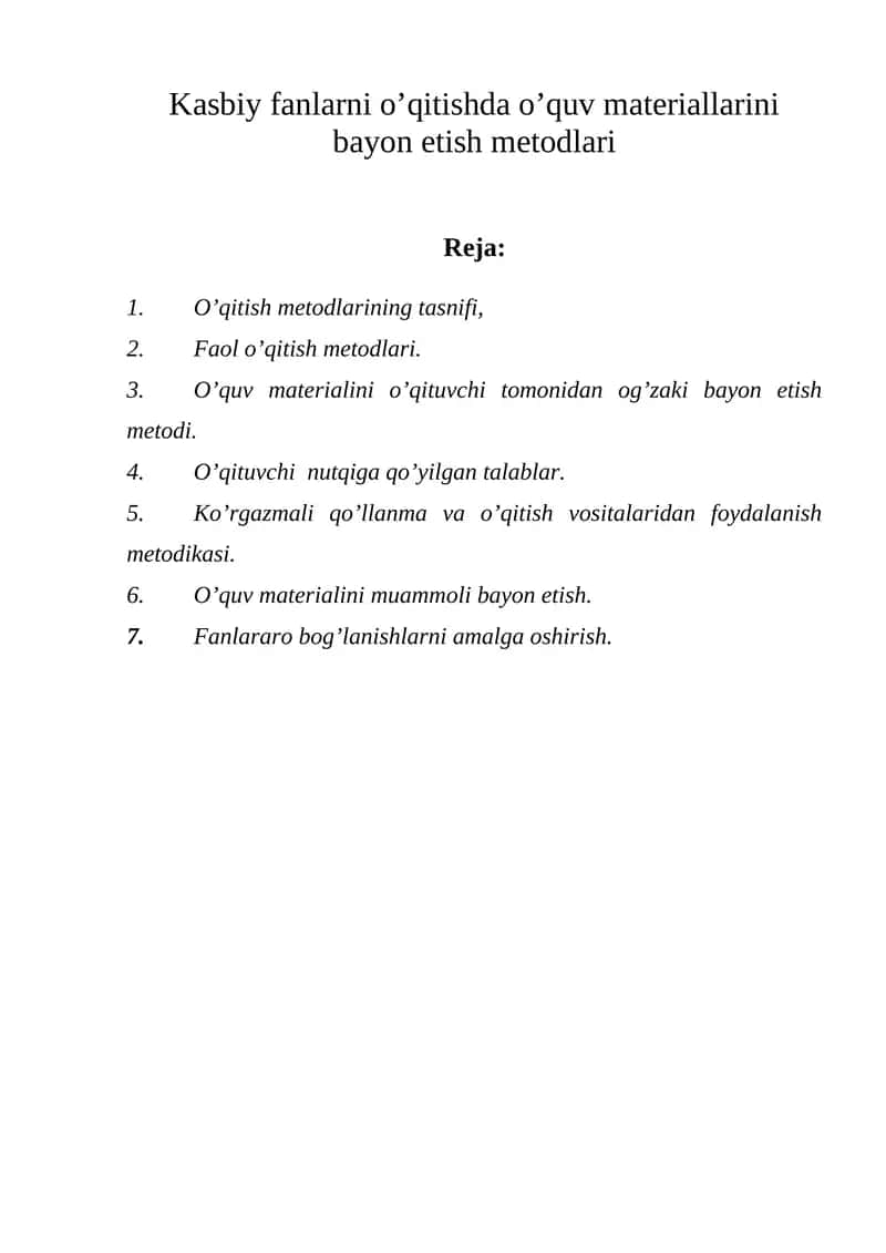 O’qitish metоdlarining tasnifi