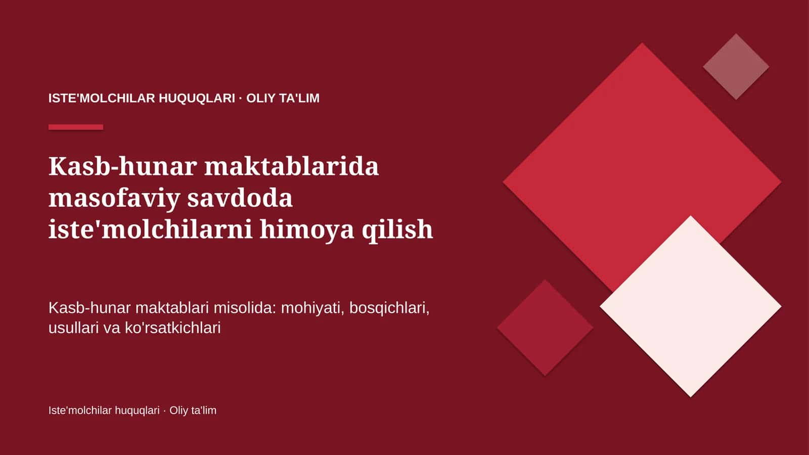 Kasb-hunar maktablarida masofaviy savdoda iste'molchilarni himoya qilish