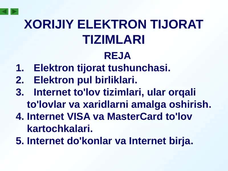 XORIJIY ELEKTRON TIJORAT TIZIMLARI