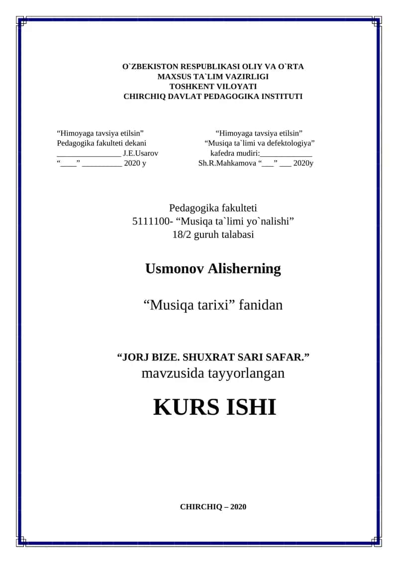 "JORJ BIZE. SHUXRAT SARI SAFAR."