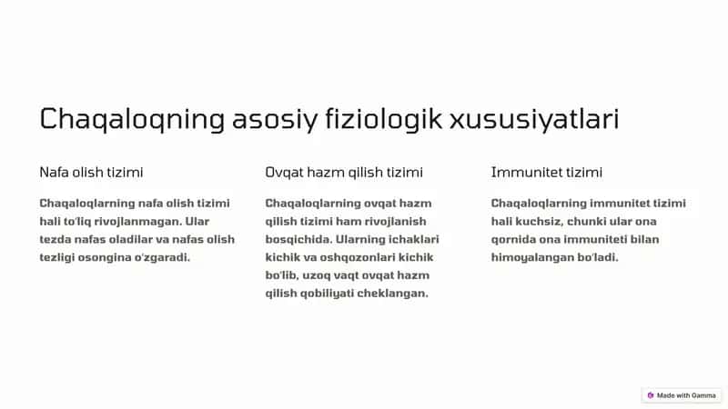 Chaqaloqning asosiy fiziologik xususiyatlari