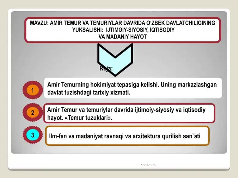 Amir Temur va Temuriylar davrida O‘zbek davlatchiligining yuksalishi: Ijtimoiy-siyosiy, iqtisodiy va madaniy hayot