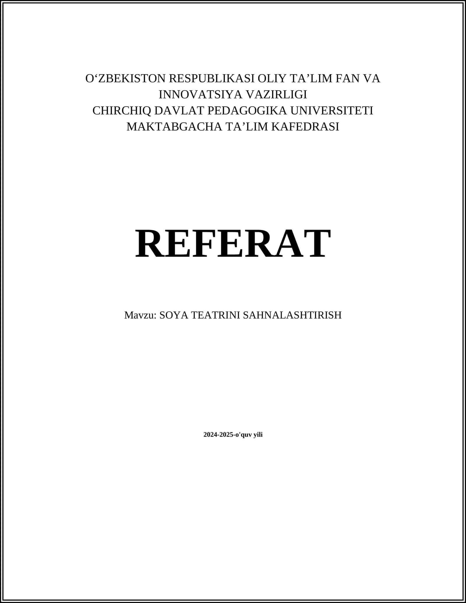 SOYA TEATRINI SAHNALASHTIRISH
