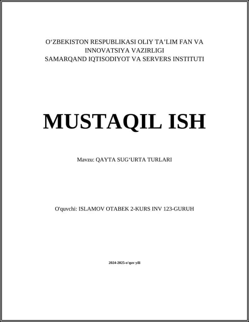 QAYTA SUGʻURTA TURLARI