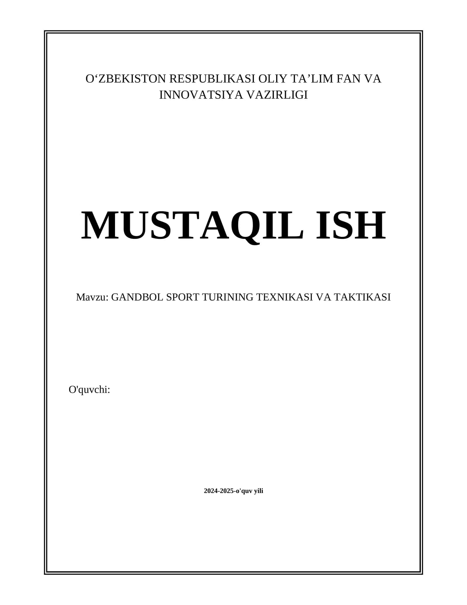 GANDBOL SPORT TURINING TEXNIKASI VA TAKTIKASI