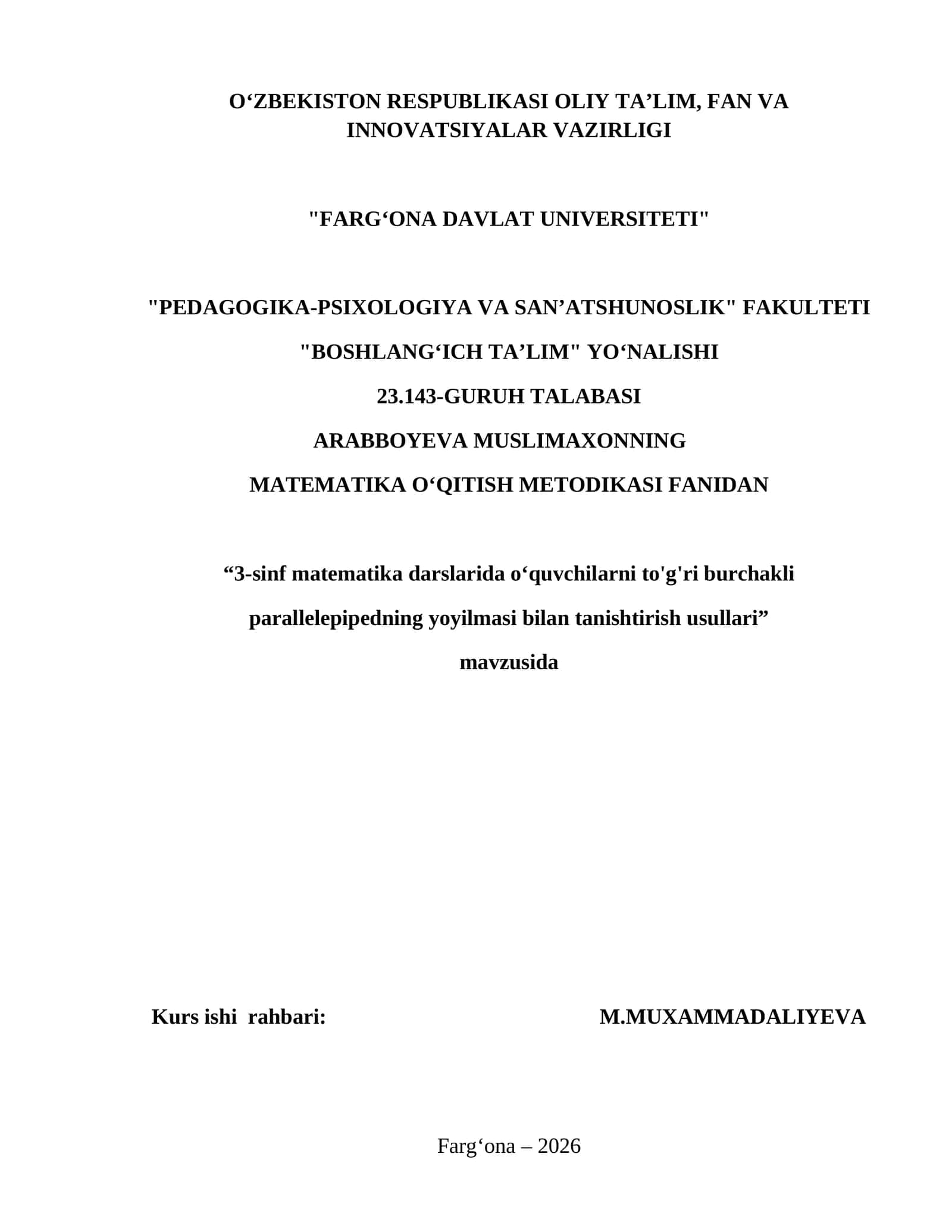 3-sinf matematika darslarida o‘quvchilarni to'g'ri burchakli parallelepipedning yoyilmasi bilan tanishtirish usullari