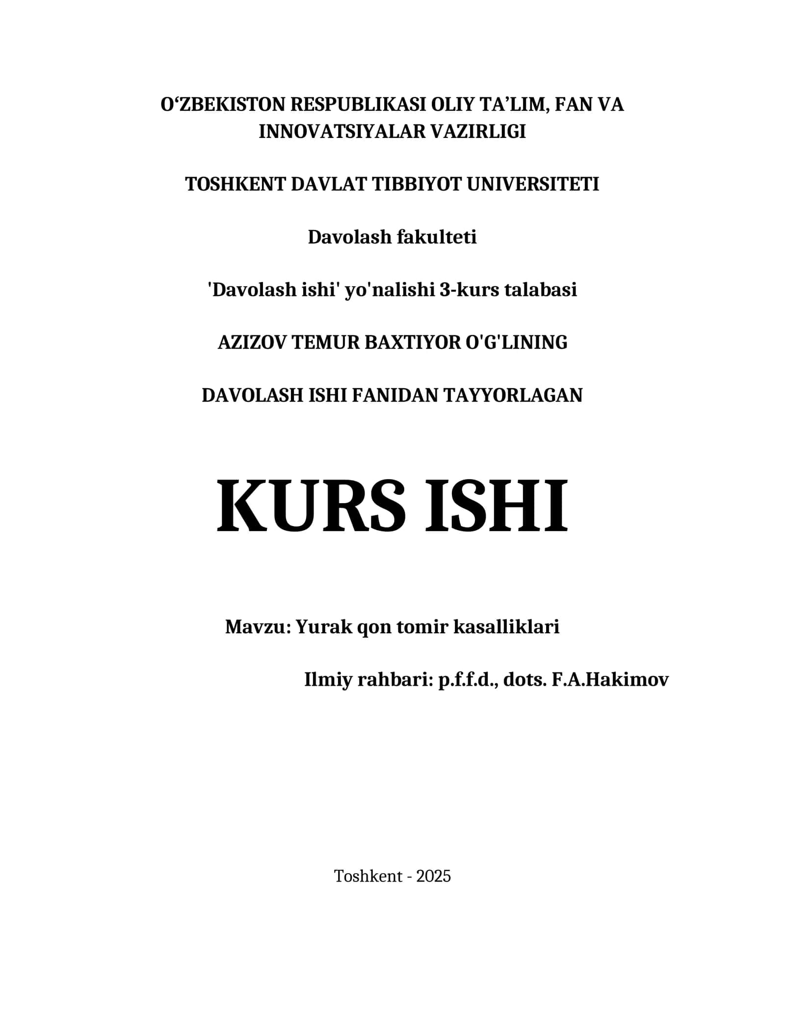 YURAK QON TOMIR KASALLIKLARI