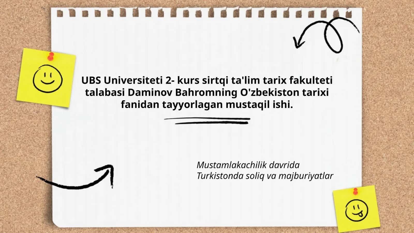 O'zbekiston tarixi fanidan mustaqil ish