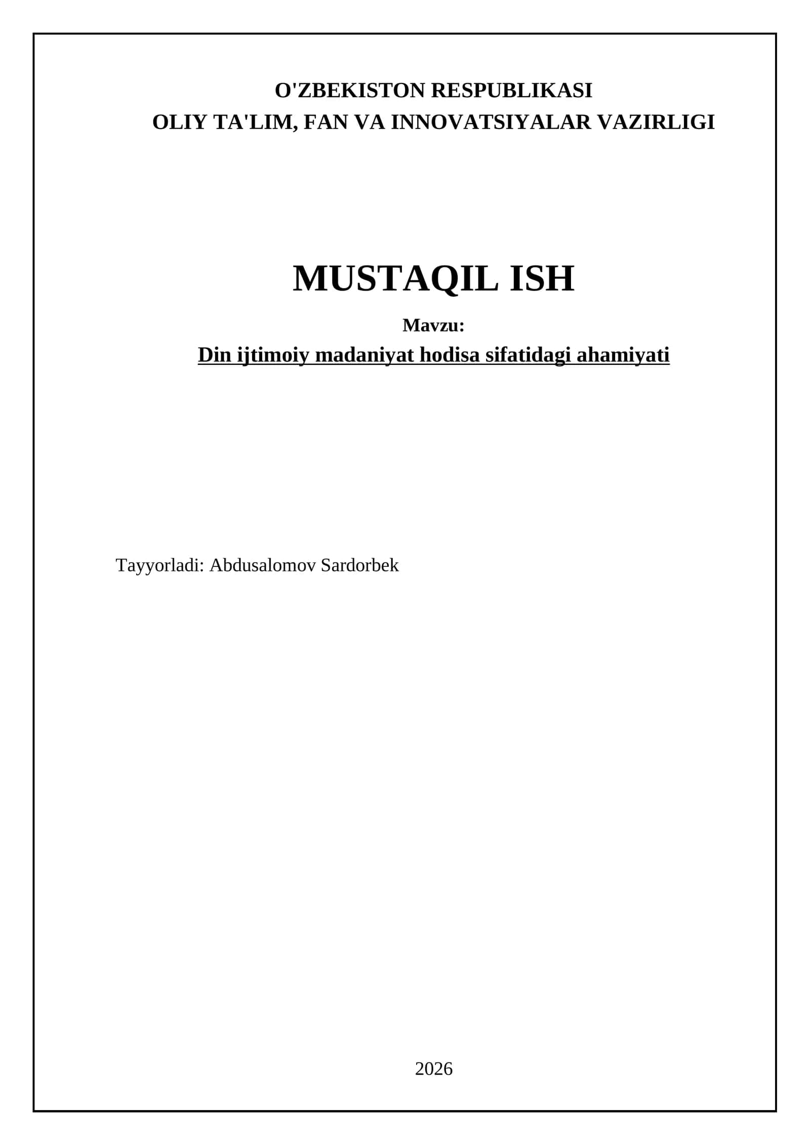 Din ijtimoiy madaniyat hodisa sifatidagi ahamiyati
