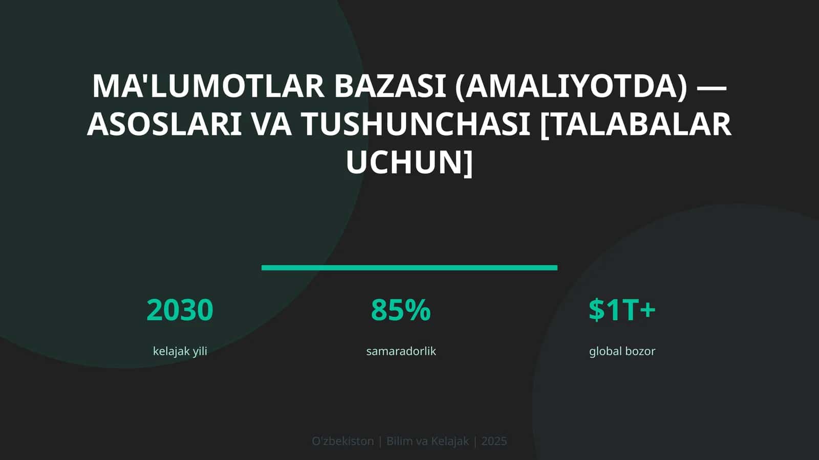 MA'LUMOTLAR BAZASI (AMALIYOTDA) — ASOSLARI VA TUSHUNCHASI [TALABALAR UCHUN]