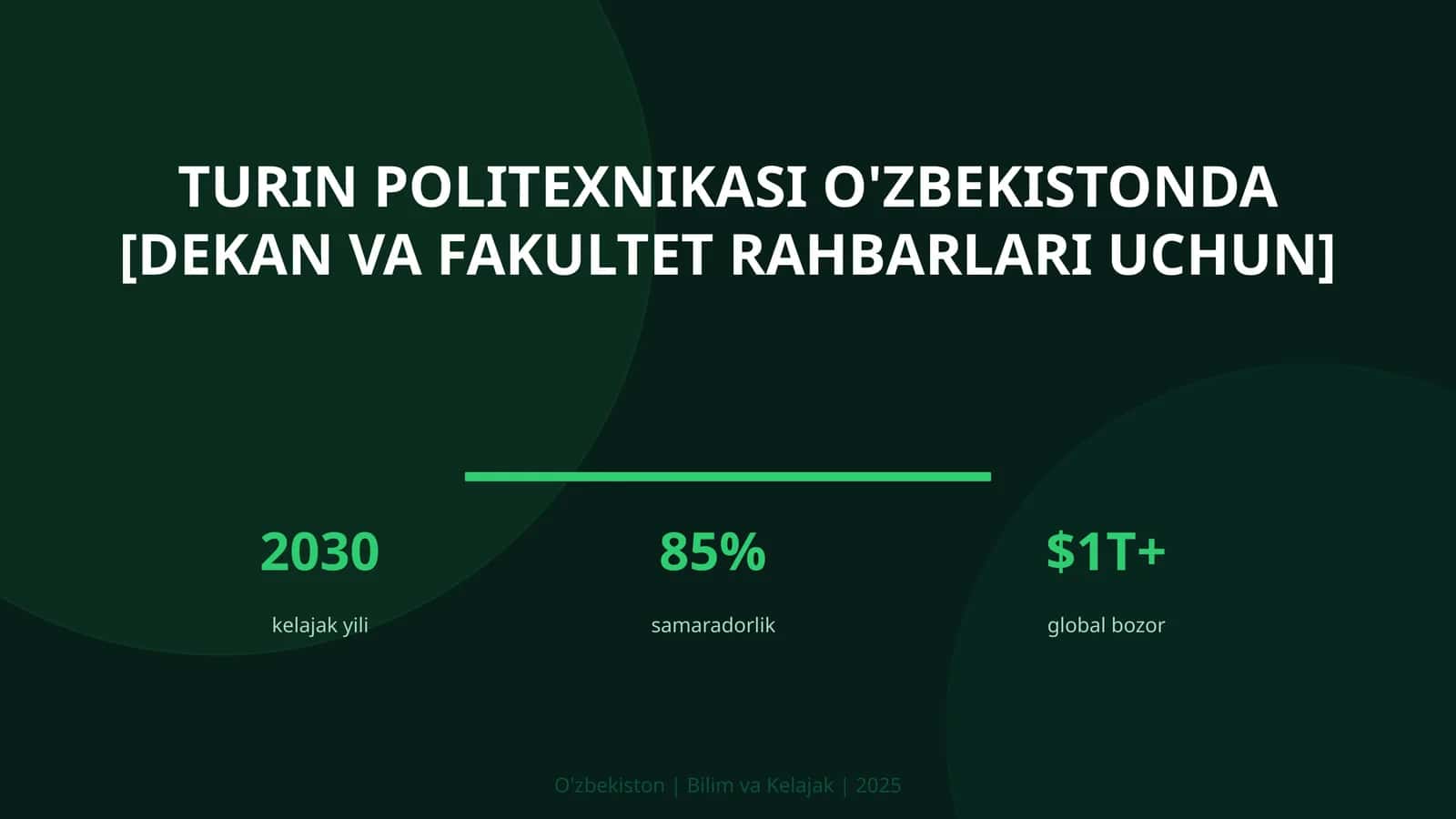 Turin politexnikasi O'zbekistonda [dekan va fakultet rahbarlari uchun]