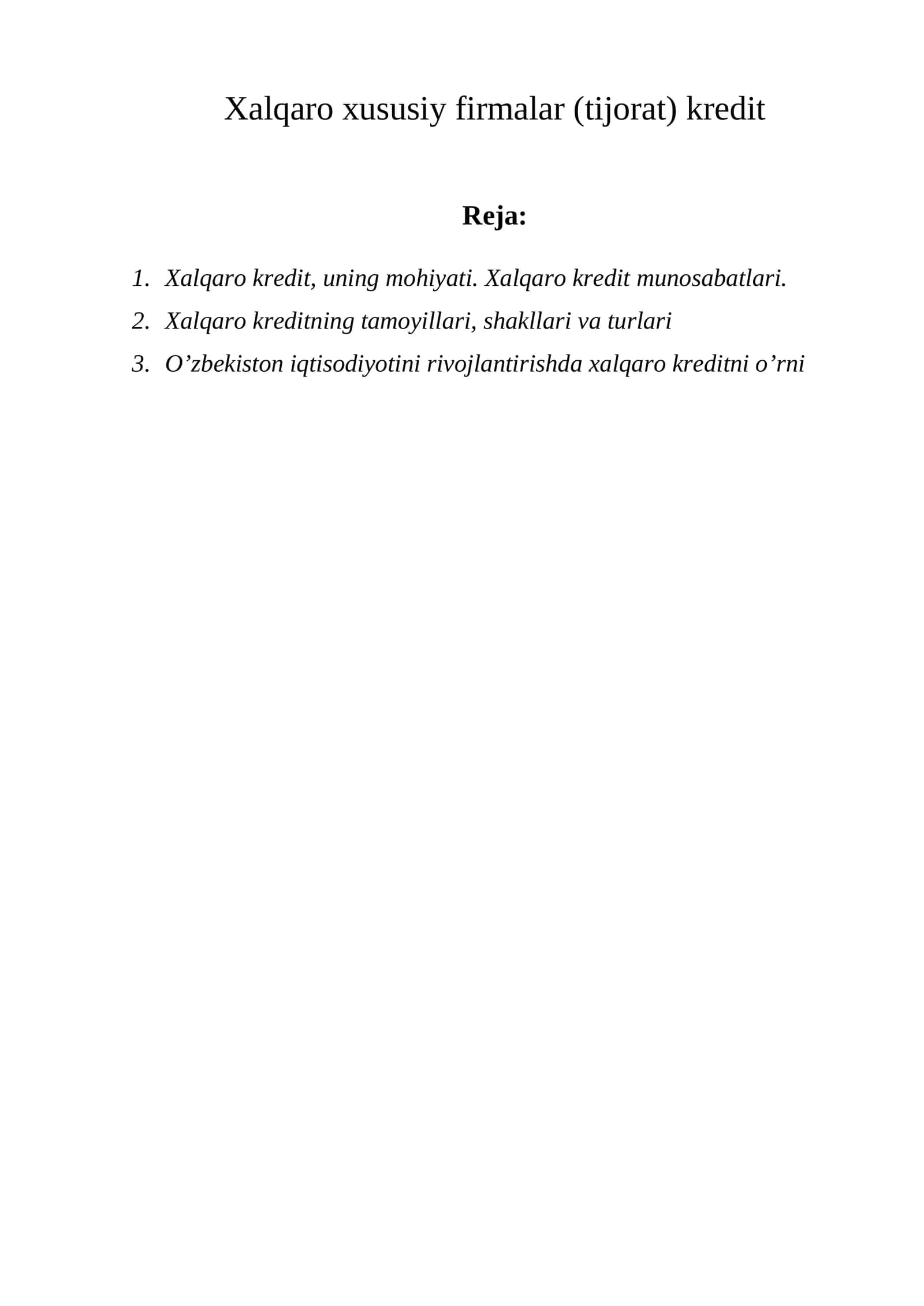 Xalqaro xususiy firmalar (tijorat) kredit