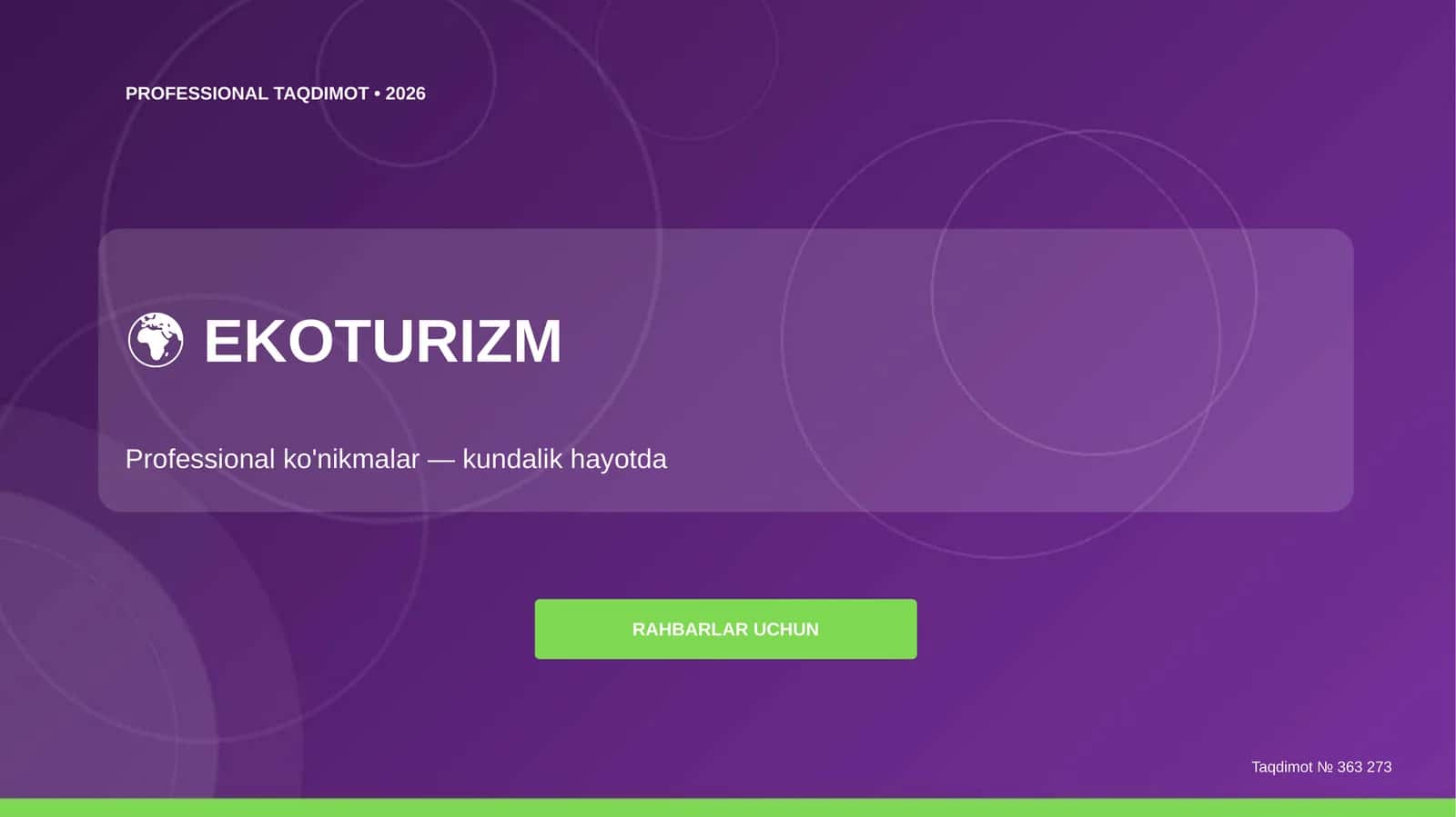 Ekoturizm: Professional ko'nikmalar