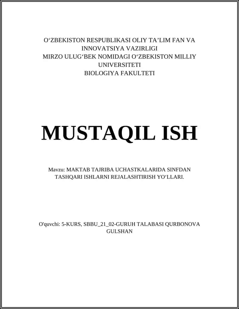 MAKTAB TAJRIBA UCHASTKALARIDA SINFDAN TASHQARI ISHLARNI REJALASHTIRISH YOʻLLARI.