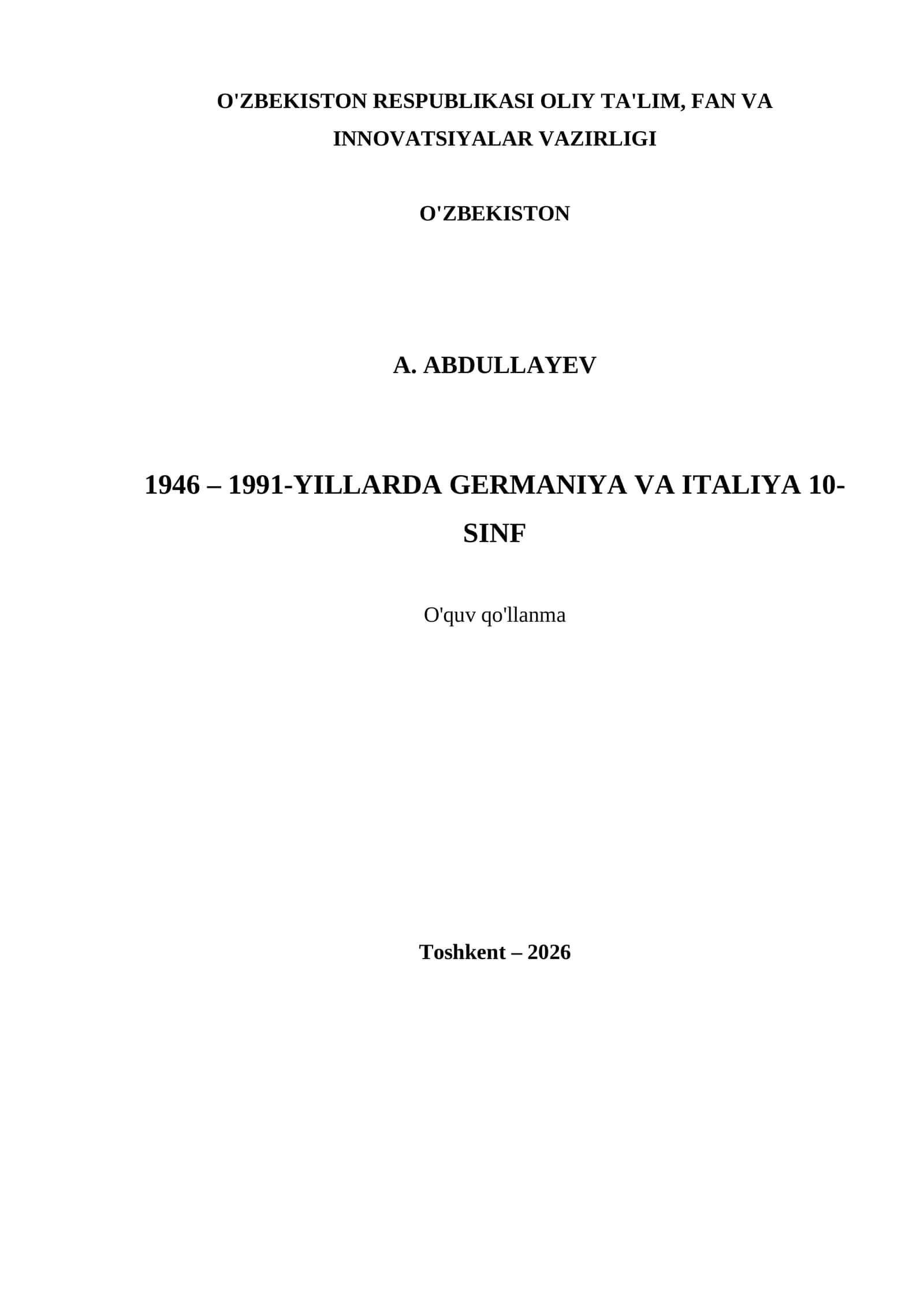 1946 – 1991-YILLARDA GERMANIYA VA ITALIYA 10- SINF