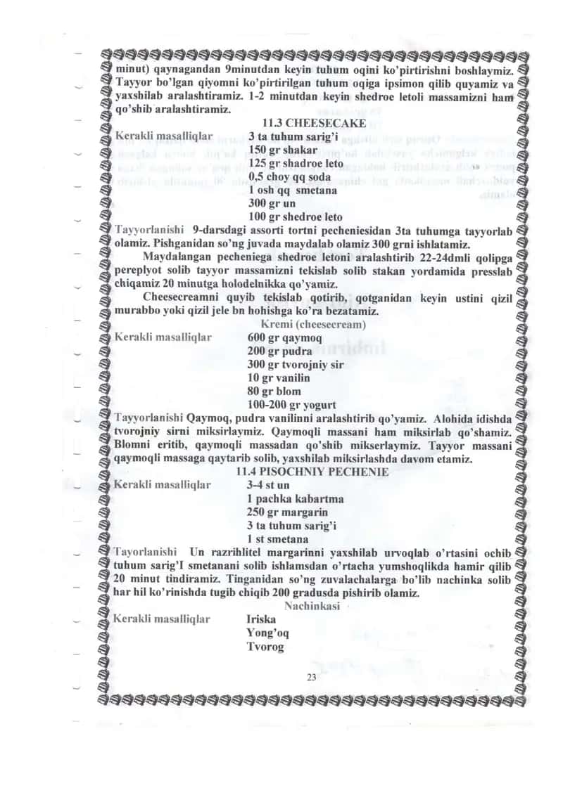 Shirinliklari tayyorlash usullar