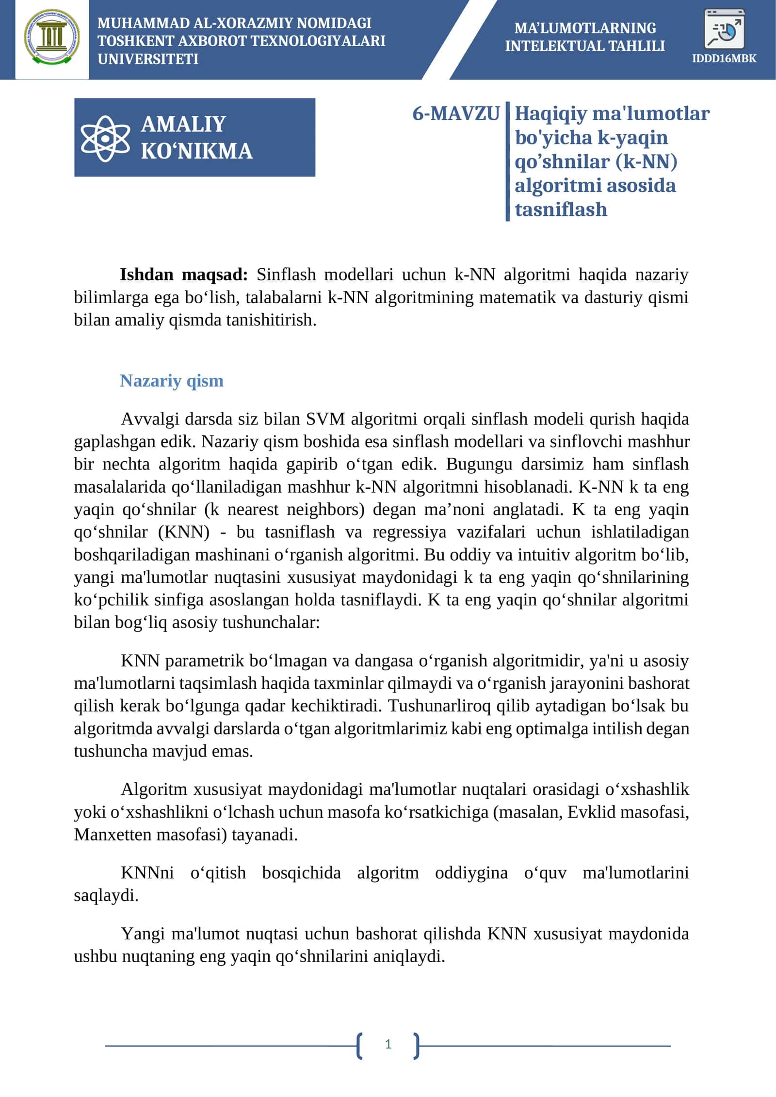MA’LUMOTLARNING INTELEKTUAL TAHLILI