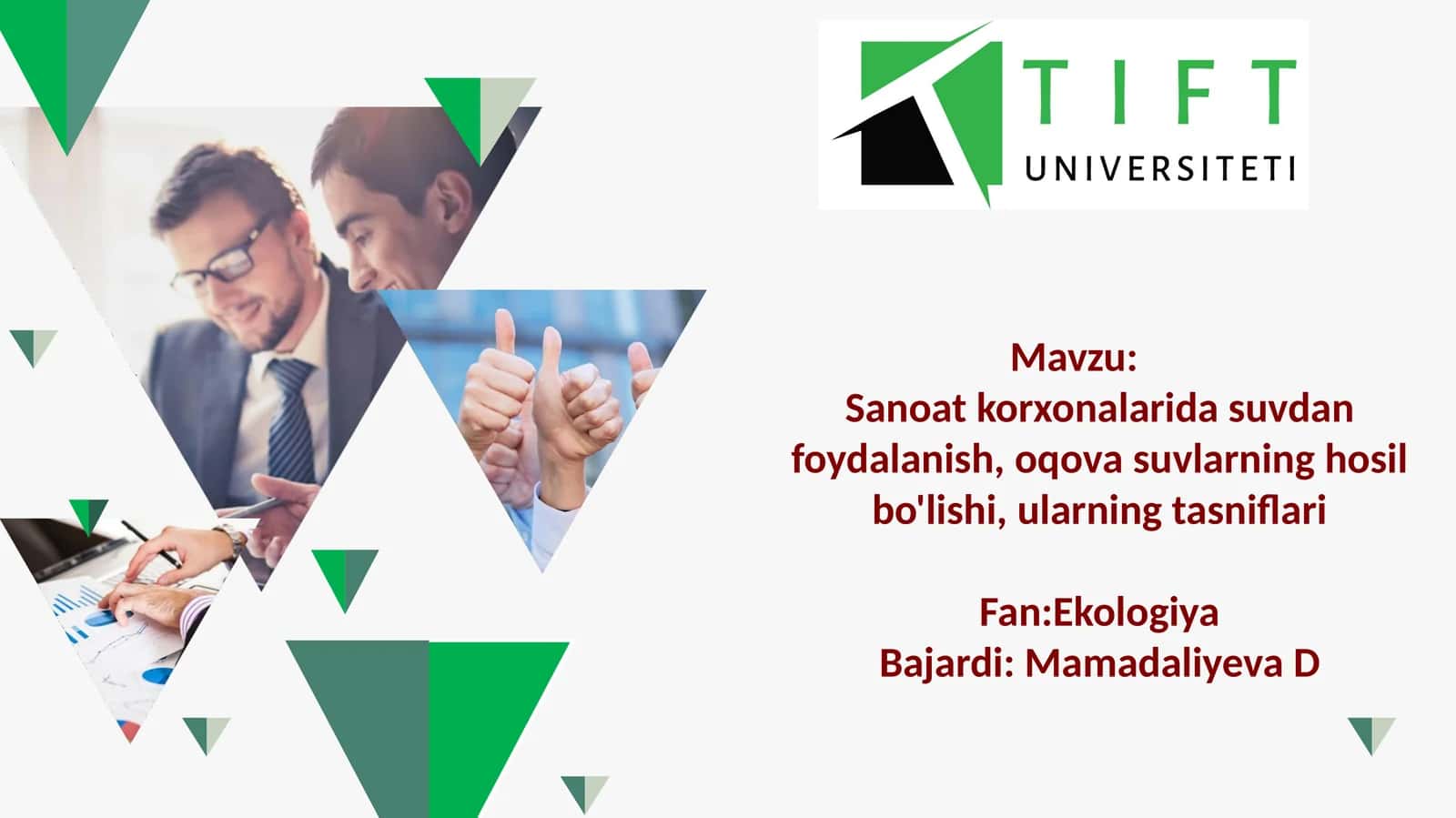 Sanoat korxonalarida suvdan foydalanish, oqova suvlarning hosil bo'lishi,