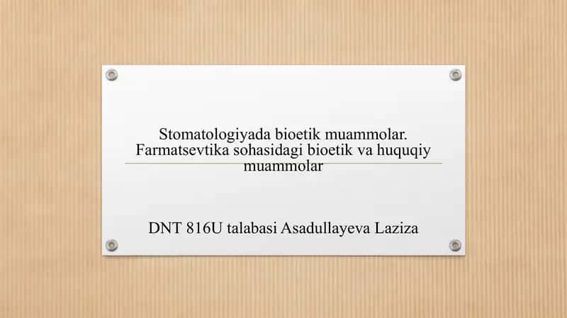 Stomatologiyada Bioetika