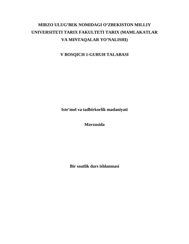 10-sinf dars ishlanma - Iste’mol va tadbirkorlik madaniyati