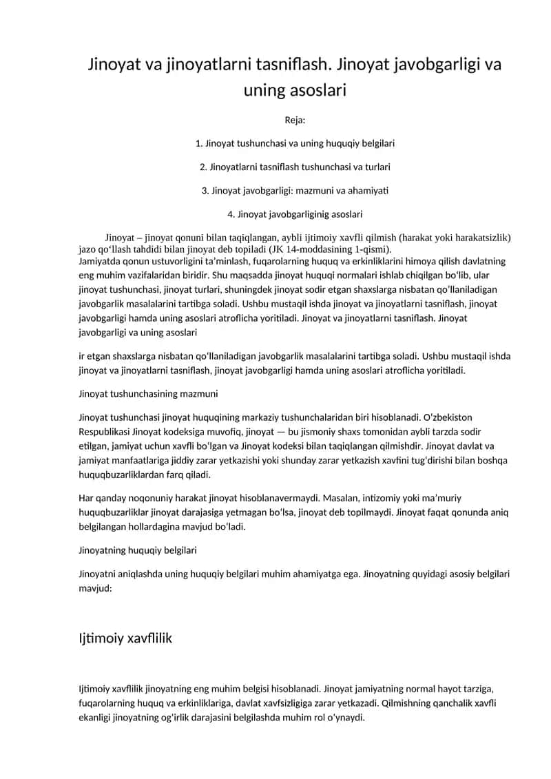 Jinoyat va jinoyatlarni tasniflash