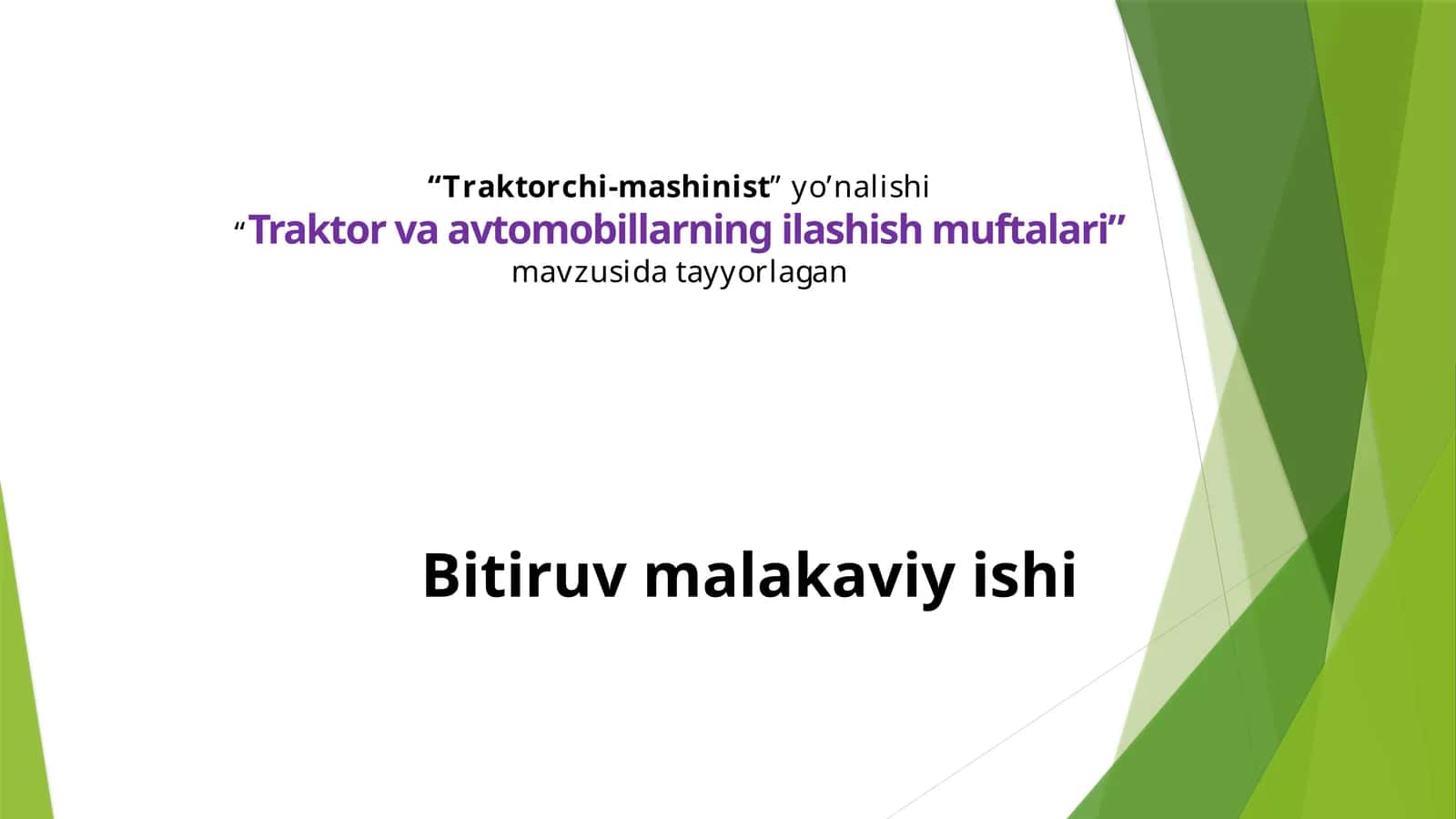 “Traktor va avtomobillarning ilashish muftalari” Bitiruv malakaviy ishi