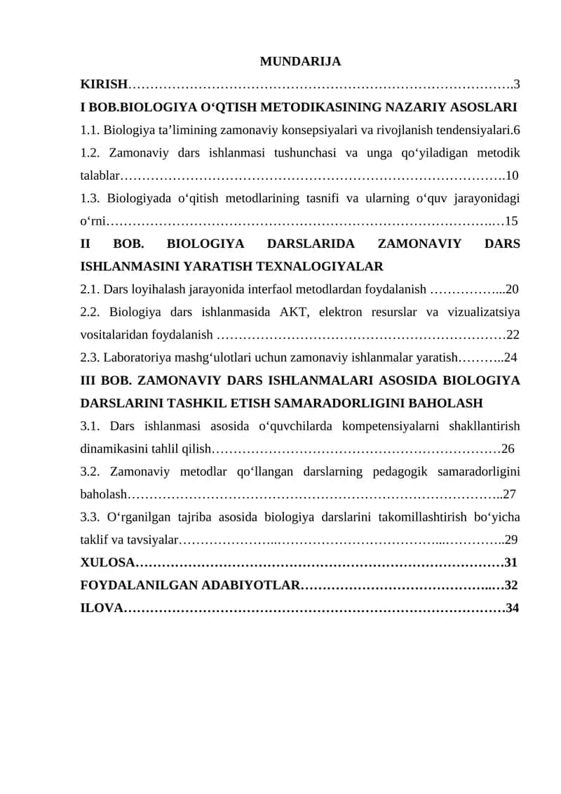 Zamonaviy dars ishlanmalari tayyorlashda biologiya o‘qitish metodikasi