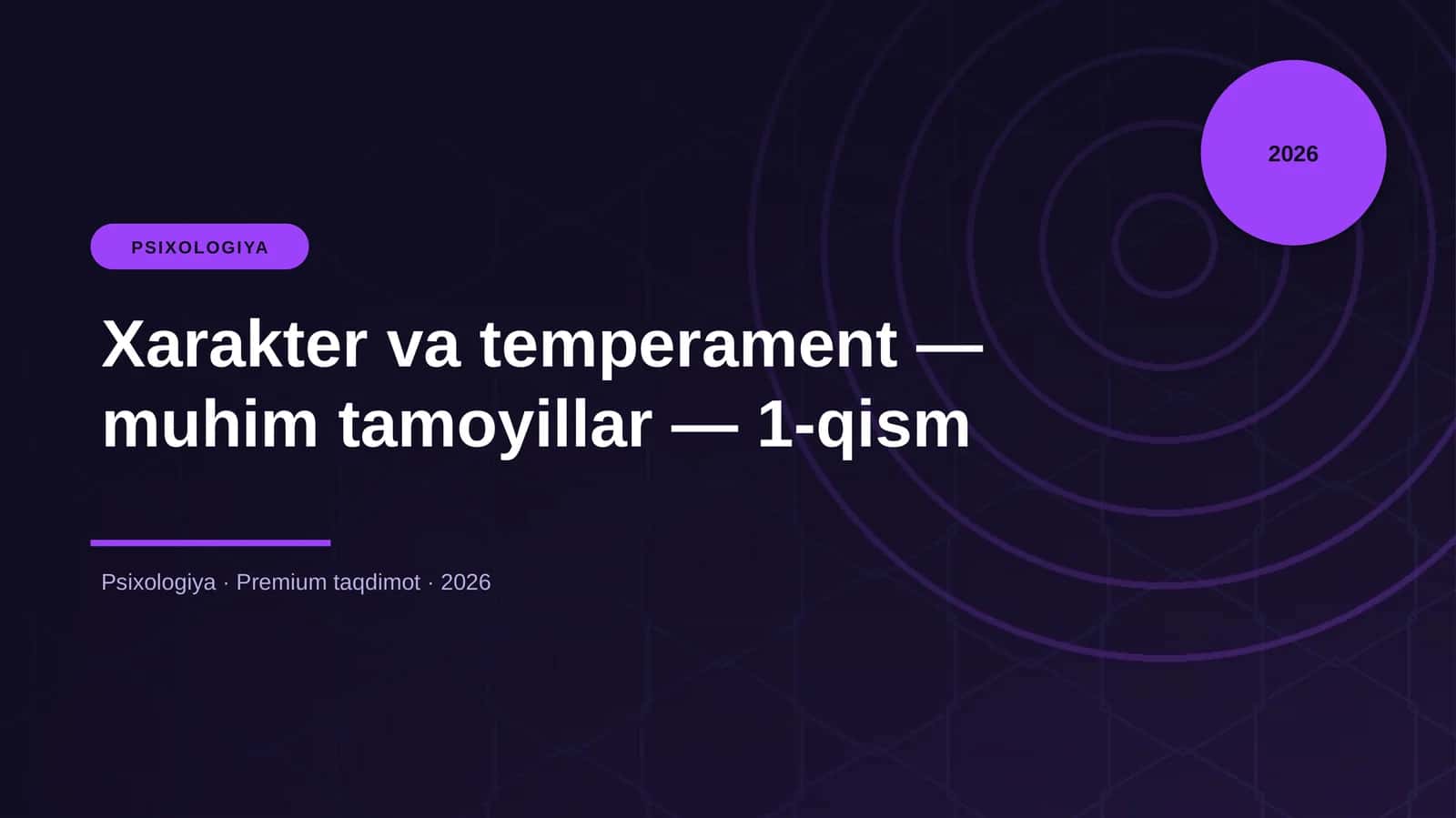 Xarakter va temperament — muhim tamoyillar — 1-qism