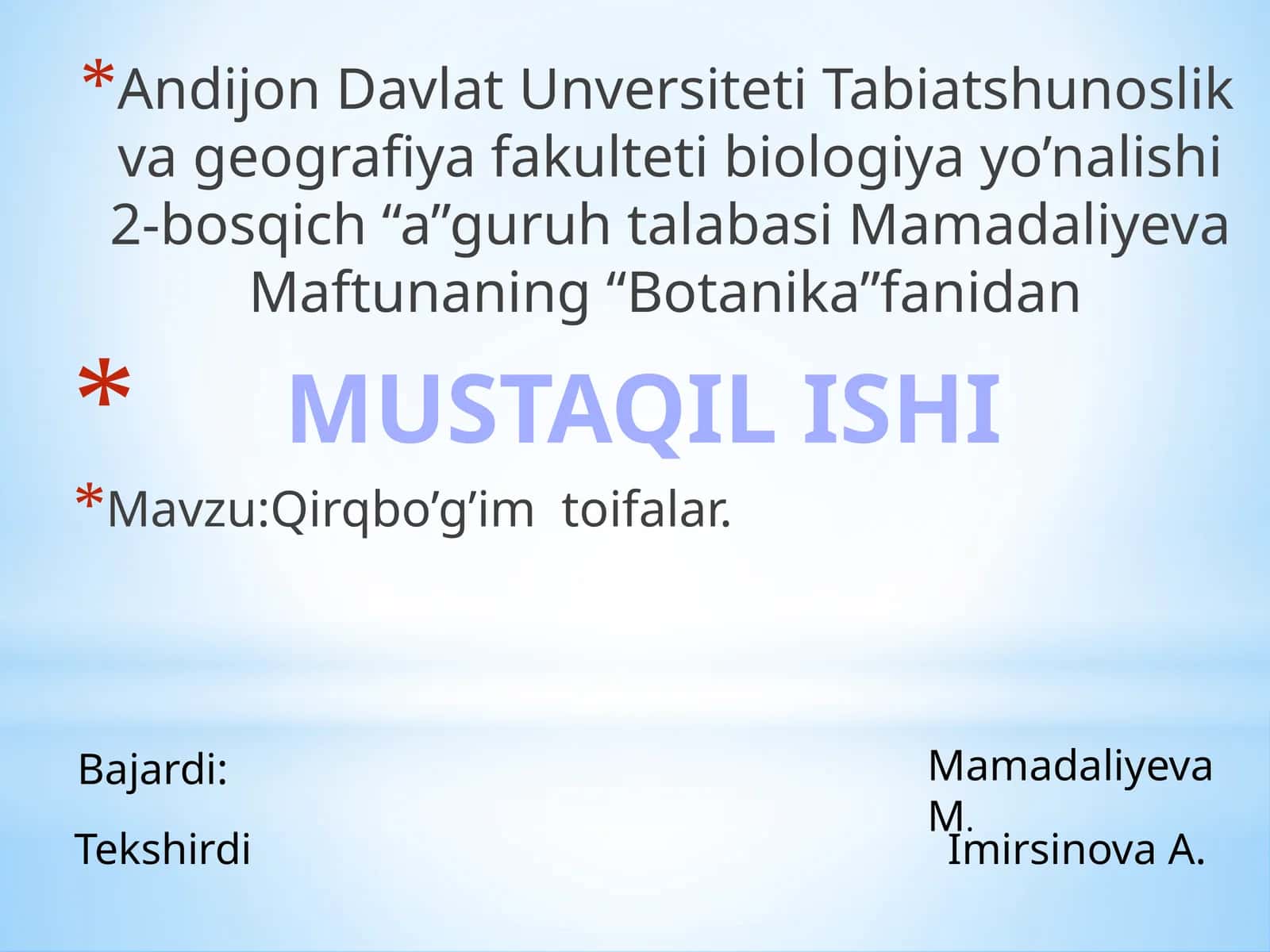 Qirqbo’g’im toifalar
