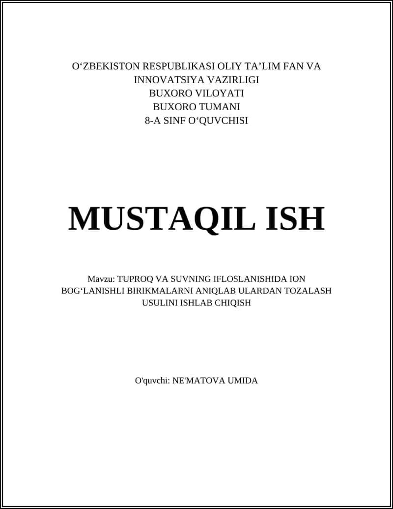 Tuproqdagi ion bog‘lanishli metallik ifloslovchilarni aniqlash va kvantifikatsiya qilish usullari