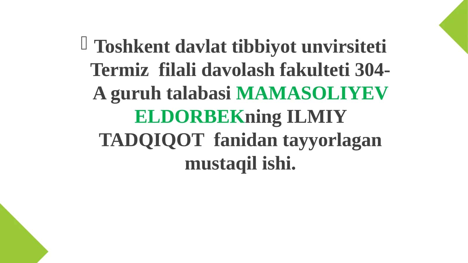 Ilmiy ishni tuzilishi, mazmuni va rasmiylashtirishga doir asosiy talablar
