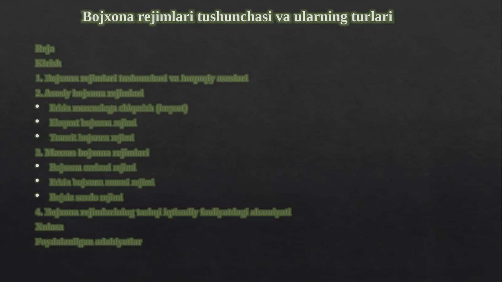 Bojxona rejimlari tushunchasi va ularning turlari