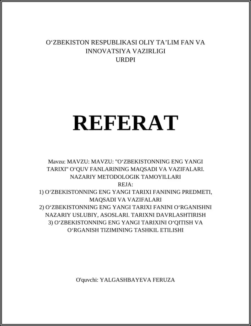 O‘ZBEKISTONNING ENG YANGI TARIXI