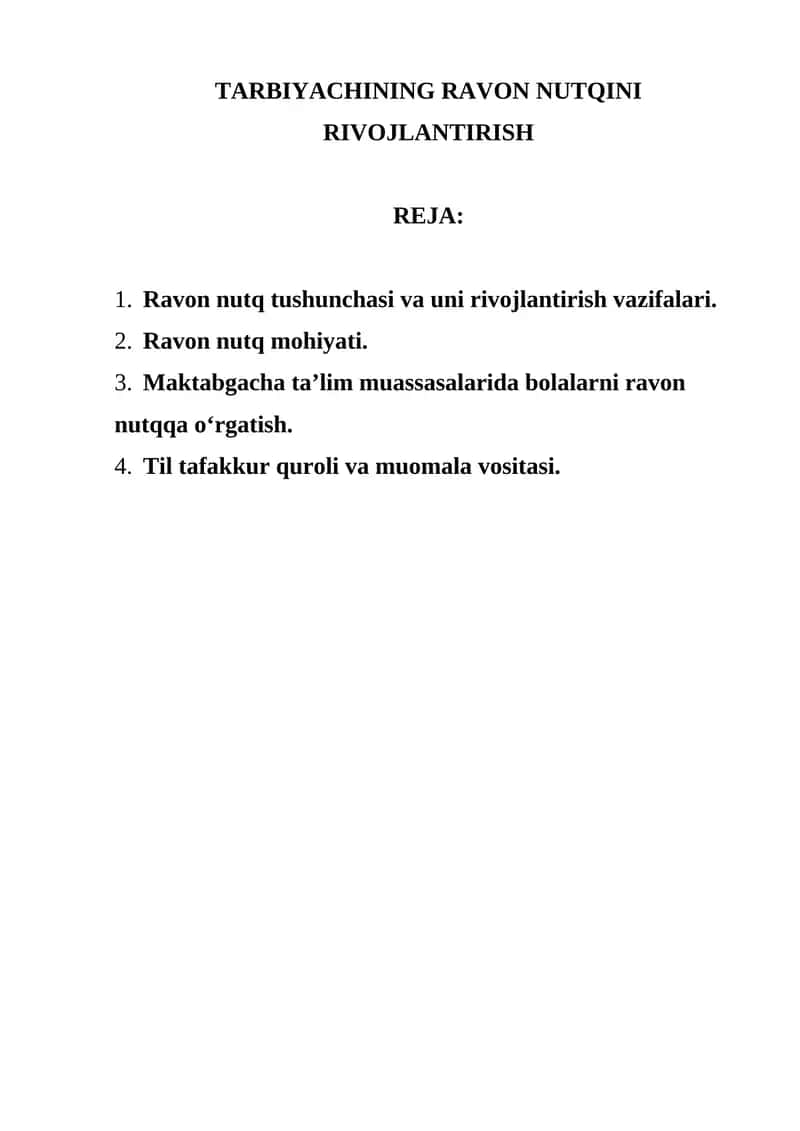 TARBIYACHINING RAVON NUTQINI RIVOJLANTIRISH
