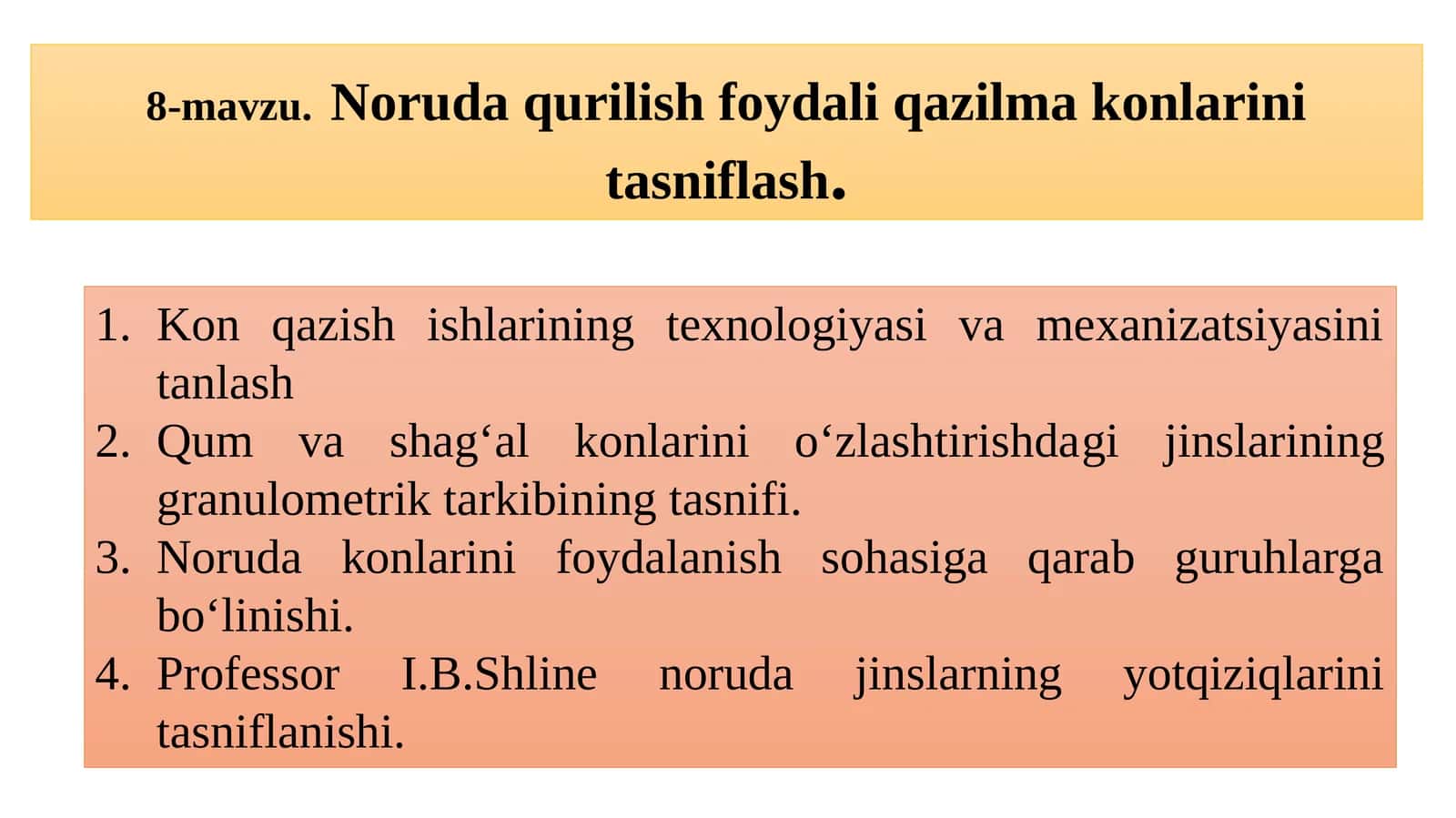 Noruda qurilish foydali qazilma konlarini tasniflash
