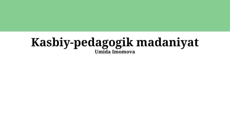 Kasbiy-pedagogik madaniyat