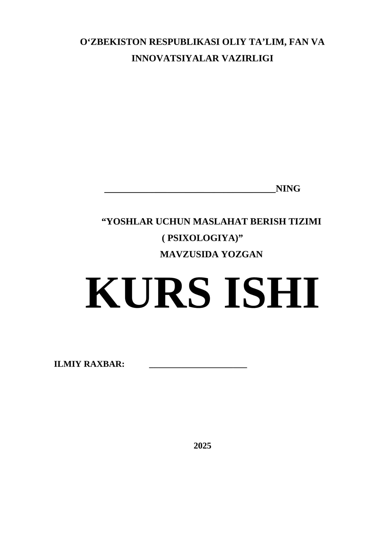 YOSHLAR UCHUN MASLAHAT BERISH TIZIMI ( PSIXOLOGIYA)