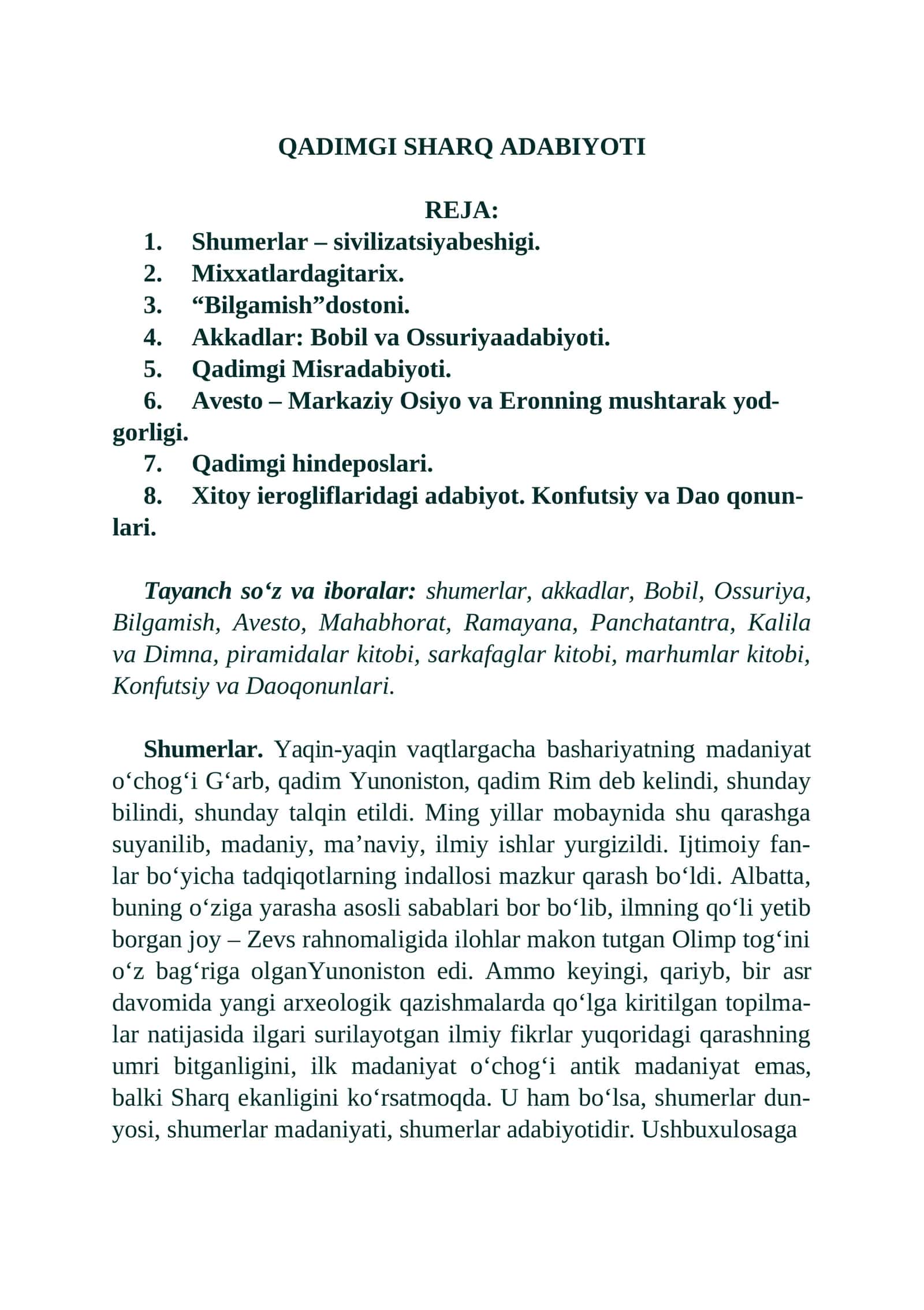 QADIMGI SHARQ ADABIYOTI