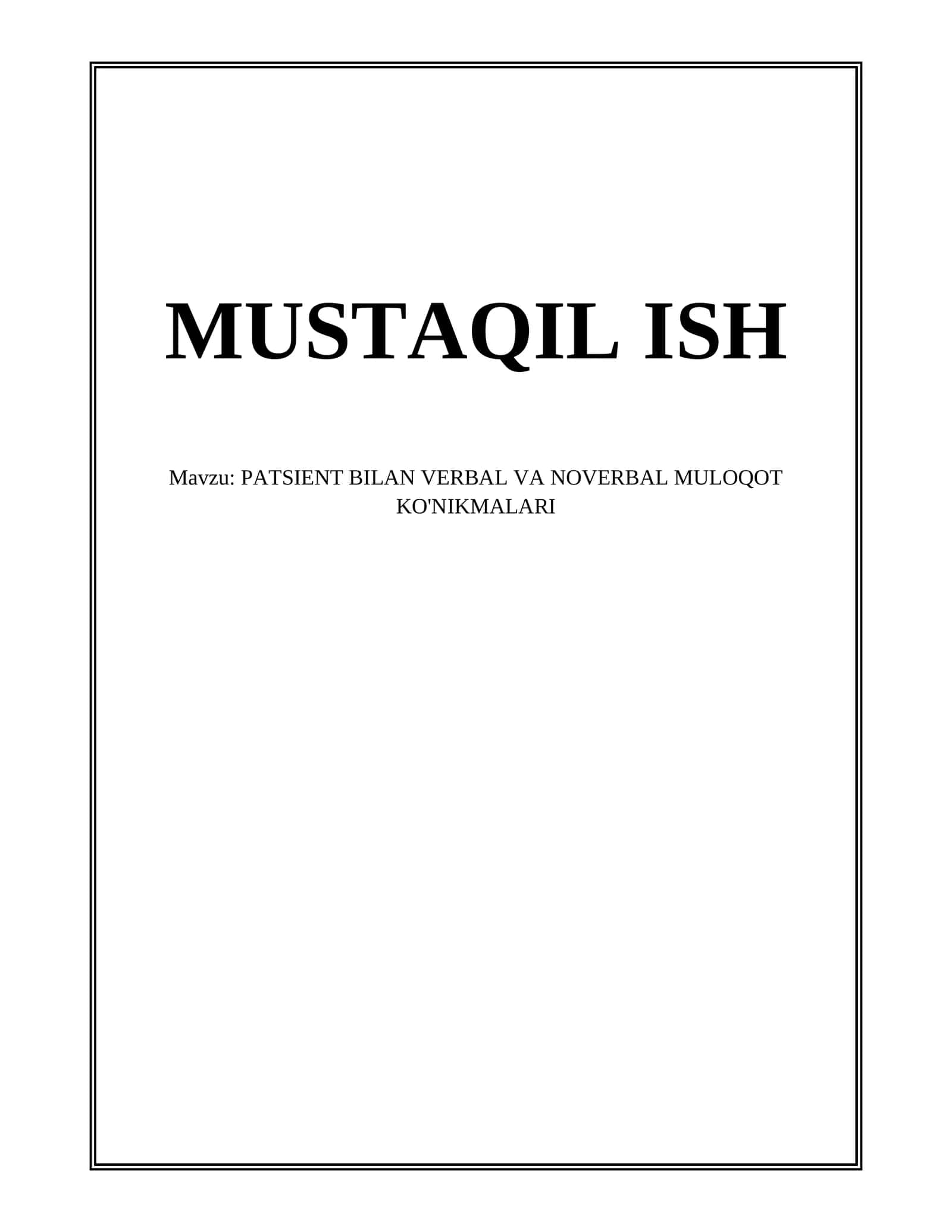 PATSIENT BILAN VERBAL VA NOVERBAL MULOQOT KO'NIKMALARI